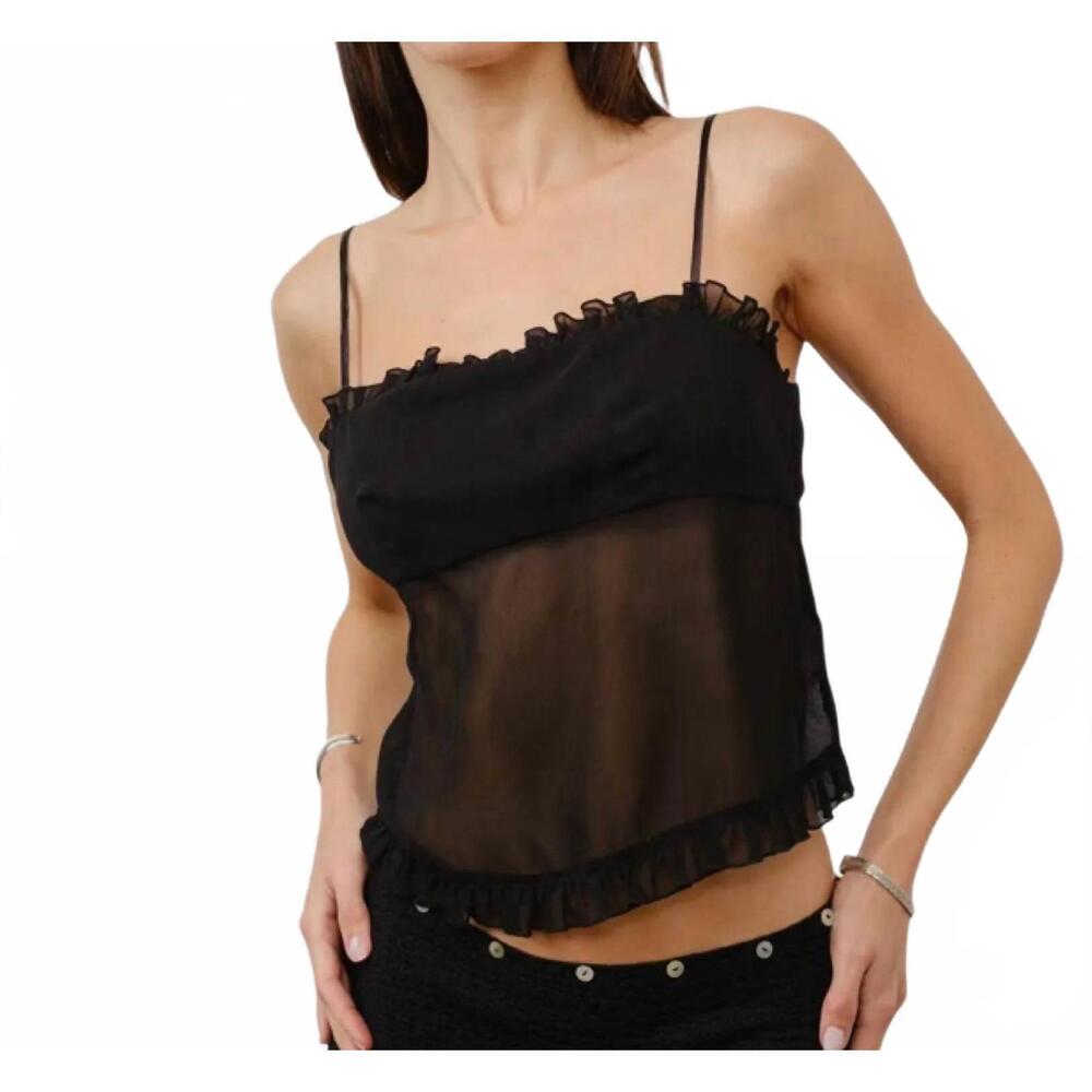 NEW LOUCIA celine sheer ruffle cami top in black